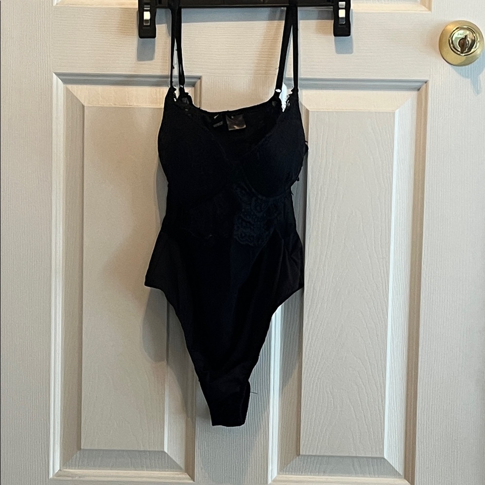 Windsor Black Lace Bodysuit with Scalloped Trim